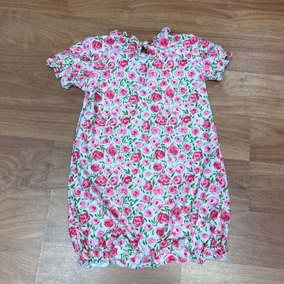 Sweet Honey Girls Floral Rose Ruffle Crewneck One-Piece Romper Pink Size 2T - Picture 8 of 9
